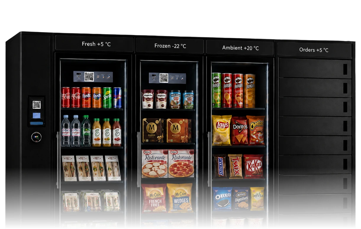Neuroshop smart micromarket: fresh, frozen, ambient fridges and pickup lockers